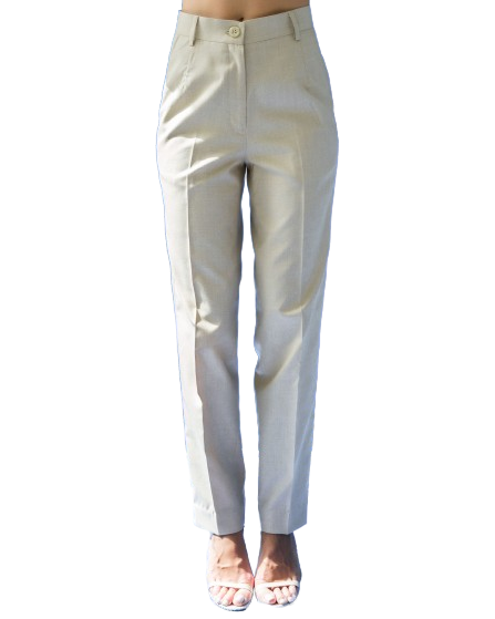 Beige Cotton Straight Pants