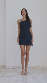 Blue Linen Mini Dress with open back